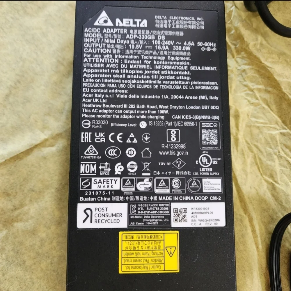 Power Suppy Cord Acer Predator Helios Neo 16 - Model ADP 330GB Power Supply